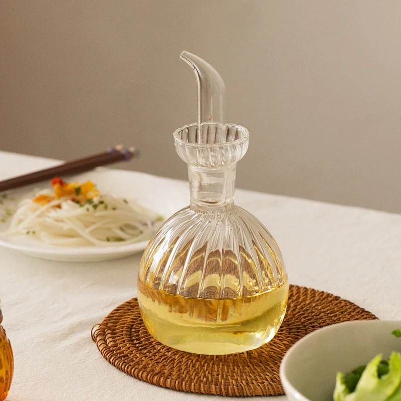 Striped Transparent Glass Oil Bottle Olive Oil Seasoning Soy Sauce Vinegar Leak-proof Kitchen Seasoning Bottle Barbecue Bottle