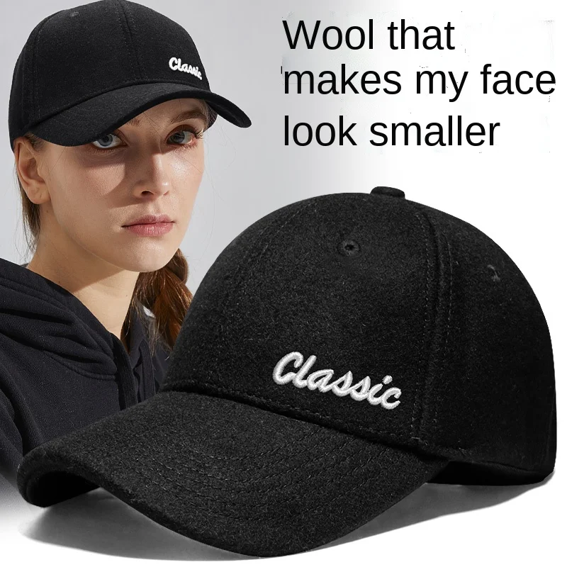 

Baseball Cap for Women Winter Warm Wool Hat Show Small Face Wide Brim Trucker Cap Fashion Luxury Brand Design Casual Black 2021