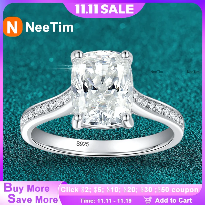 

Обручальное кольцо NeeTim с 3 каратами из муассанита, стерлинговое серебро 925 пробы с позолоченным кольцом Eternity, обручальные кольца