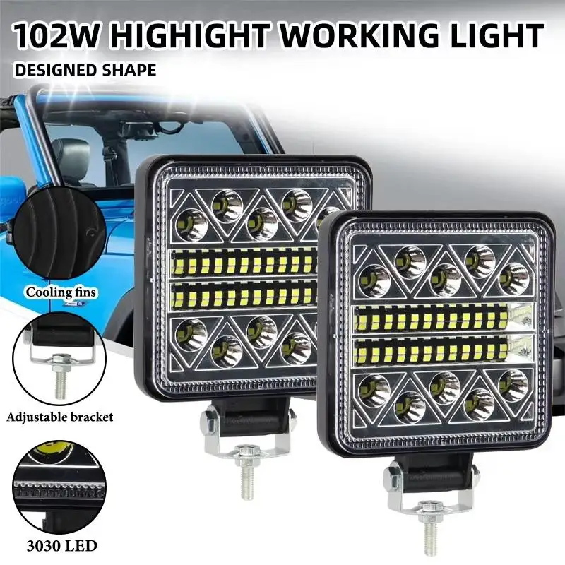 1pcs 72W/102W Lightbar Spotlight Offroad LED Work Light Bar 3030 LED 34SMD Square For Tractor SUV Truck Driving Fog Lamp