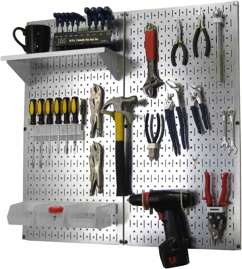 

Control Metal Pegboard Organizer Utility Tool Storage and Garage Pegboard Organizer Kit with Metallic Pegboard and White Ac