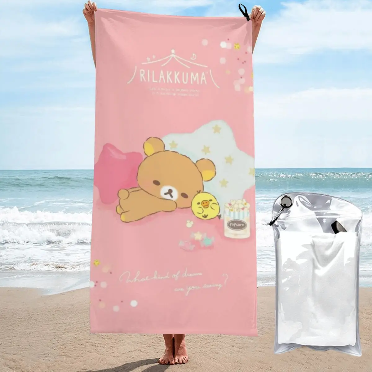 Rilakkuma Beach Towel Poncho Bathing Towels Cover-ups Quick Dry Sand Free Yoga Spa Gym Pool