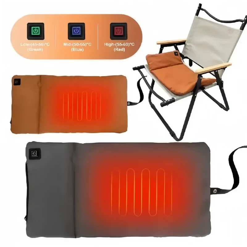 Portable Folding Electric Heating Pad Outdoor USB Electric Heating Seats Mat Third Gear Temperature Control Chair Cushion