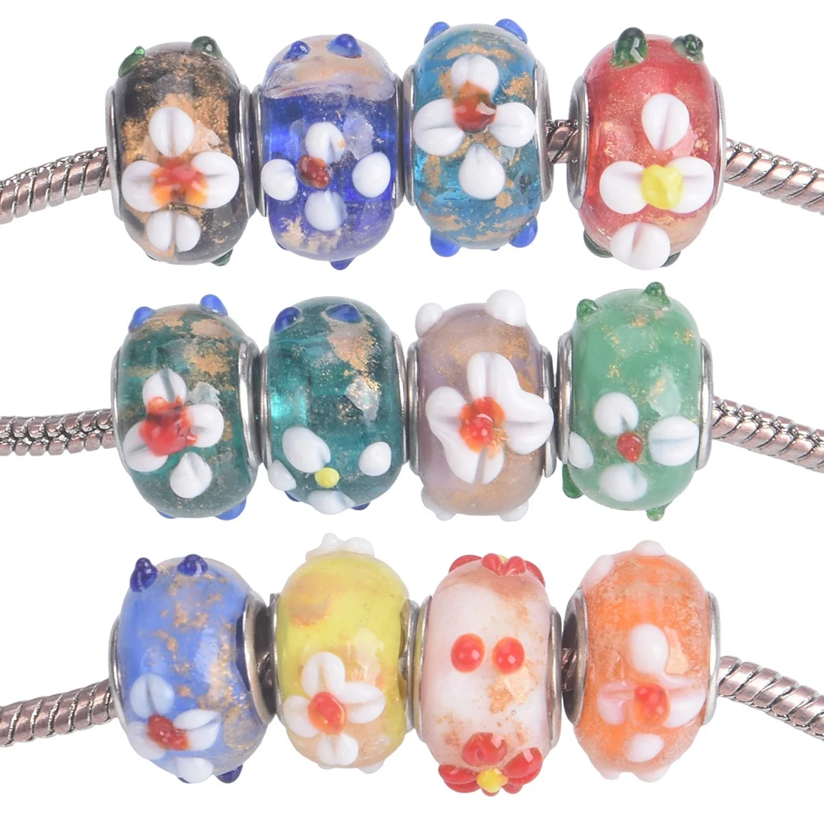 

5PCS Rondelle Shape 15mm Handmade Murano Lampwork Glass European Charms Big Hole Loose Spacer Beads For DIY Bracelet Findings