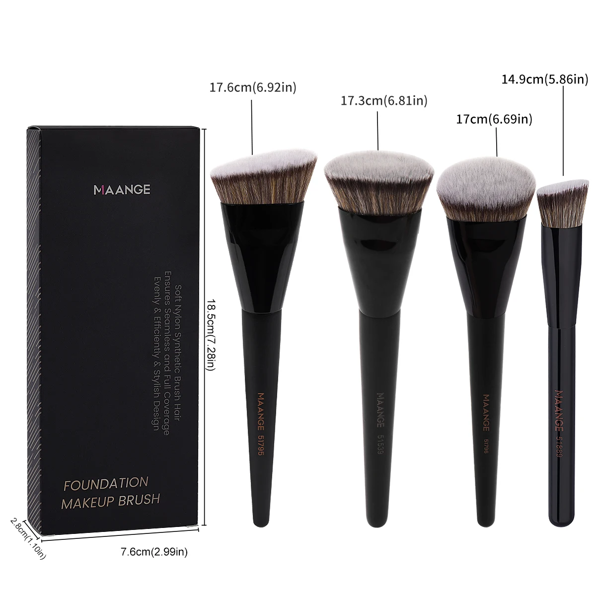 Ensemble de pinceaux de maquillage principaux, 4 pièces, pinceaux de fond de teint à dessus plat, brosse profilée coudée, poils denses, outil de maquillage pour le visage, beauté féminine