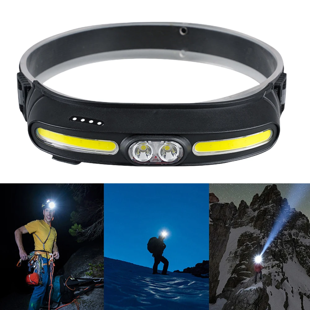 LED Headlamp Super Bright Head Torch COB Headlight USB Rechargeable Waterproof Night Running Glare Headlight Adjustable Headband