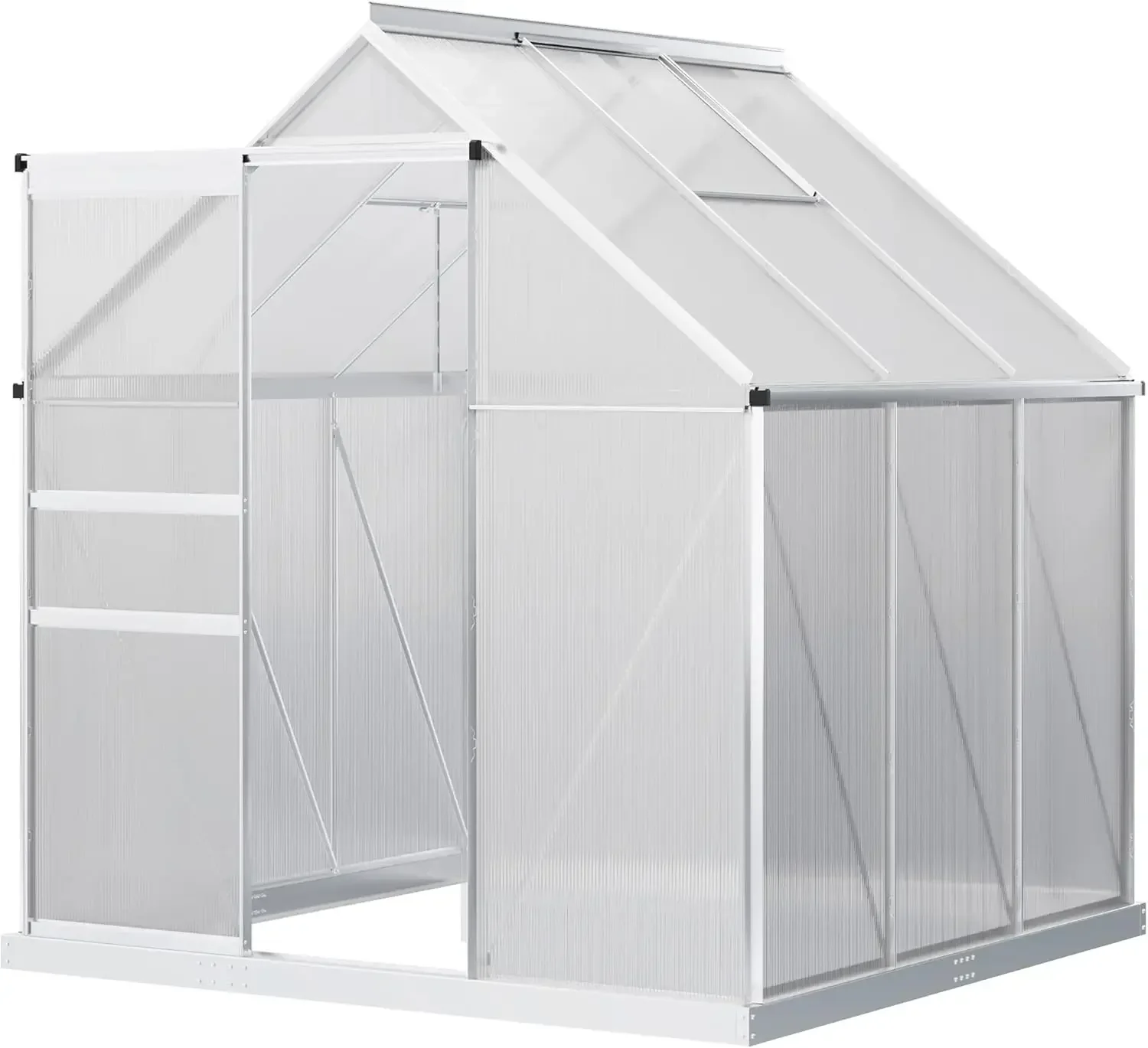 6' x 6' x 6.5' Polycarbonate Greenhouse with Aluminum Frame, Walk-in Heavy Duty Greenhouse Kit with Adjustable Roof Vent