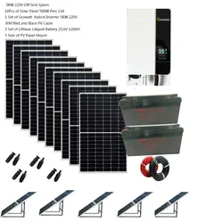 Solar System Complete Kit For Home 5KW 5000W 220V LiFePO4 Lithium Battery 120AH Growatt Hybrid Inverter Mount Farm Off Grid