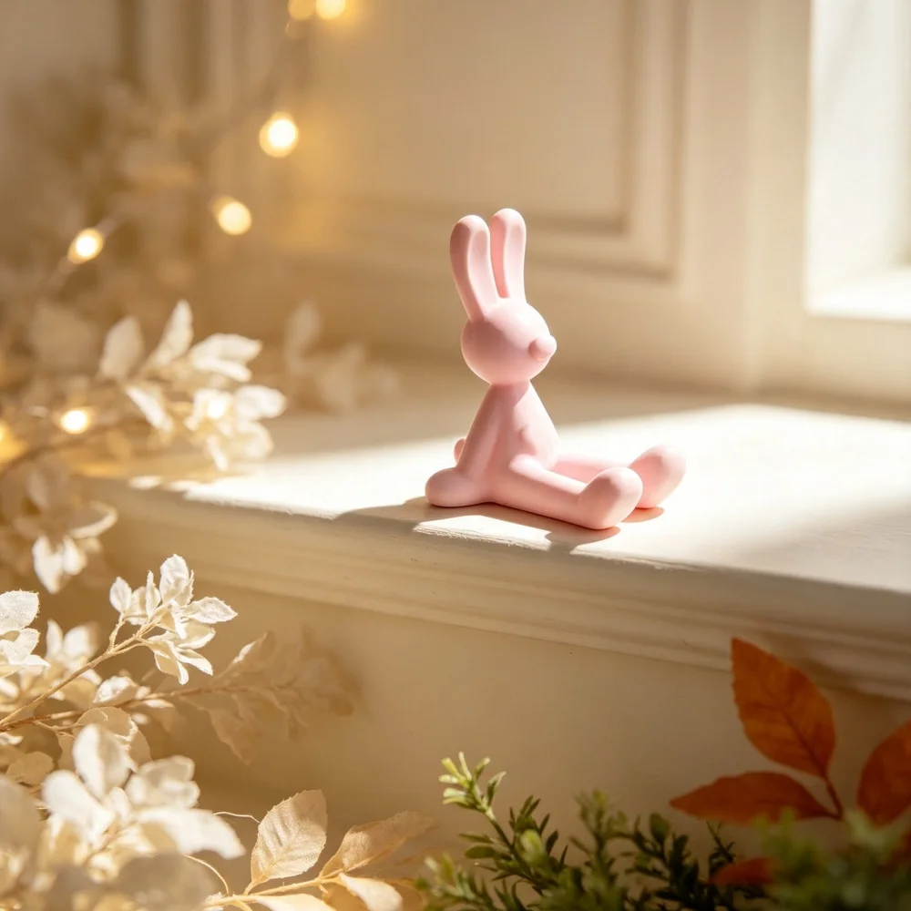 3D Printed Adorable Long Eared Statue Smooth Finish Desktop Ornament For Bedroom Living Room Decor