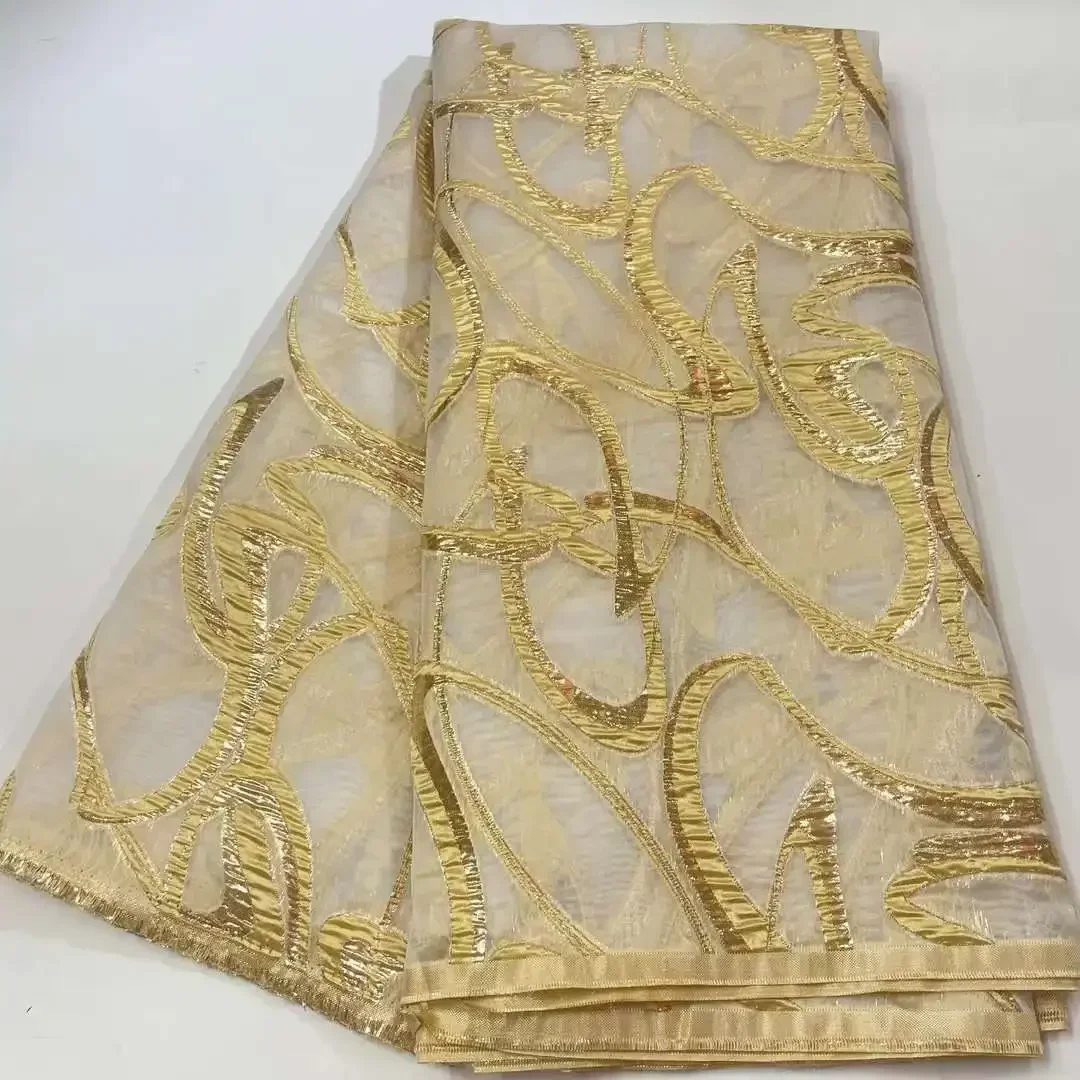 

African Jacquard Lace Fabric Organza Nigerian Brocade Gilding Material Floral Tulle Mesh French Net Brocard Tissu 5Yard AH1366