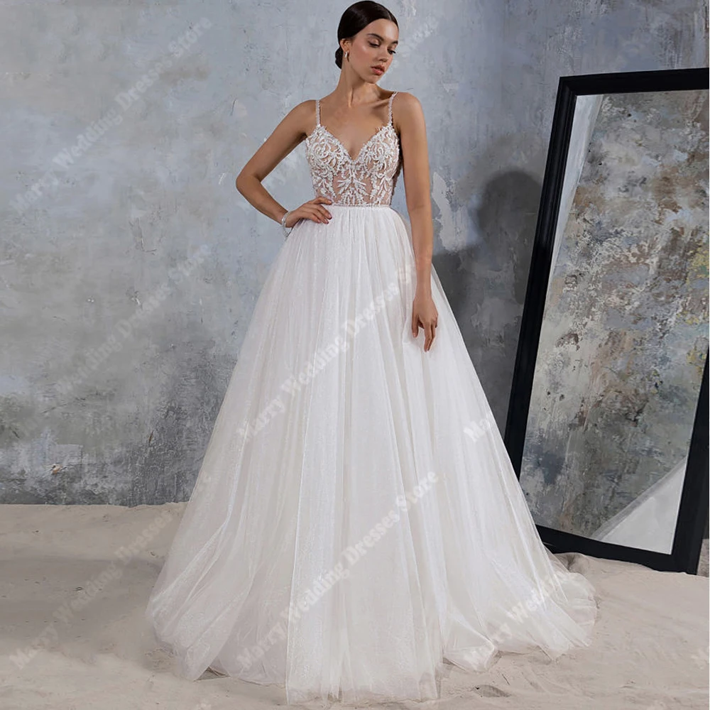 

Exquisite A-Line Women Wedding Dresses Charming Lace Appliques Bridal Gowns Sleeveless Mopping Length Robes De Mariée Customized