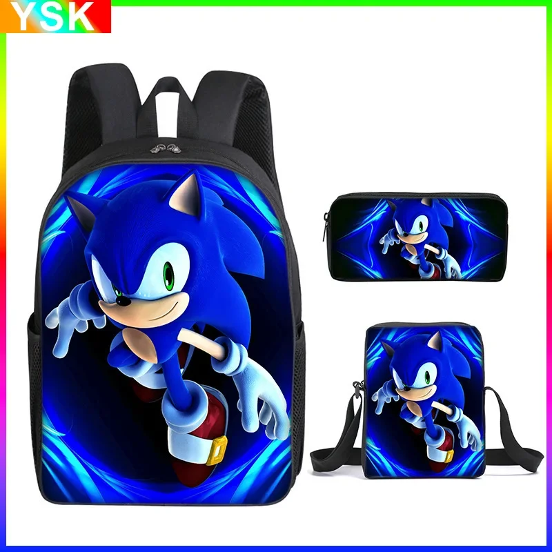 Sonic Backpack Primary and Middle School Students Schoolbag Boys Girls Anime Cartoon School Bag Mochila Best Gifts 2D Package