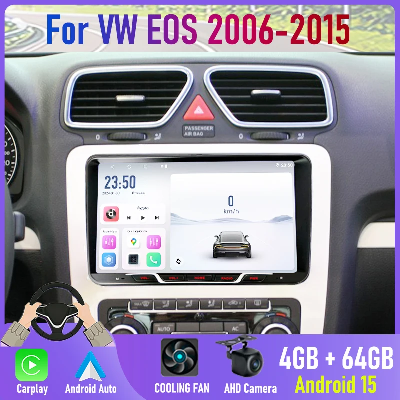 

9'' For VW EOS 2006-2015 Car Radio Carplay Car Accessories BT FM Navi Android 15 Auto GPS Reversing Image Stereo Google Map Wifi