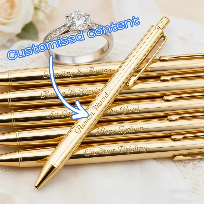 1Pcs/5Pcs/10Pcs/15Pcs Customized Personalized Laser-Engraved Name Gold Ballpoint Pen, Elegant Wedding Souvenir, Suitable as Graduation Gift (for Her/Him), Teacher Appreciation Gift, Graduation Gift, Office Supplies