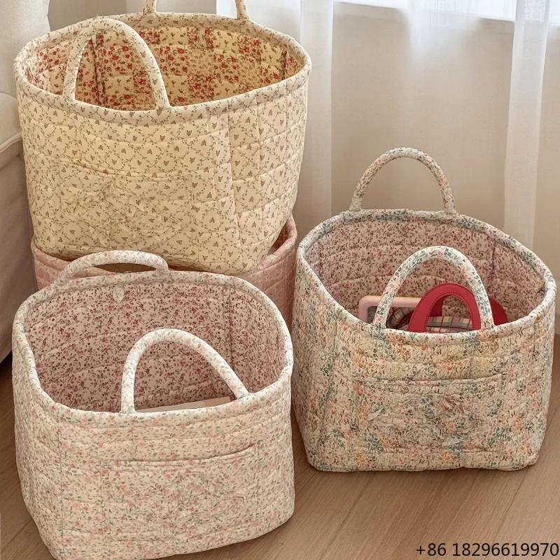 

High Value Cotton Floral Storage Basket Large Capacity 32x26x25cm for Outdoor Picnic Garden Sundries Organizer