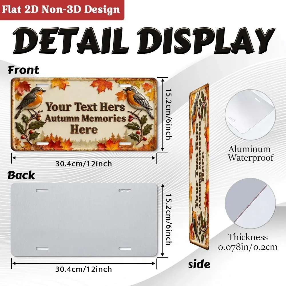 [2D Flat]1pc 15x30cm Rustic Autumn Metal Sign Bird Leaf Pattern Custom Text Home Garden Wall Decor Ornament Only For Decoration