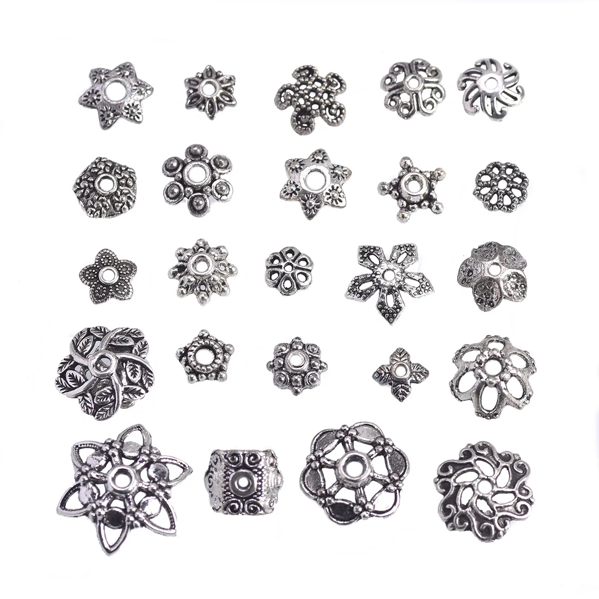 50pcs Tibetan Silver Color Metal Flower Loose Spacer Beads Caps Wholesale lot for Jewelry Making DIY Crafts Findings 1#~31#