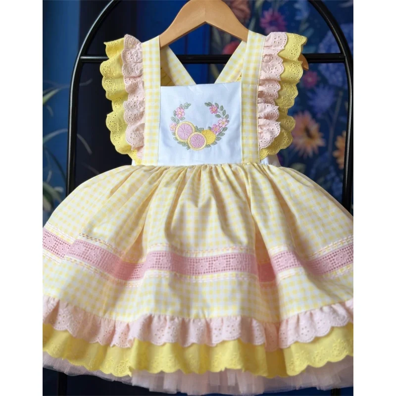 0-12Y Summer Vacation Style Baby Girl Dress  Lemon Embroidery Sleeveless Dress for  Birthday Party Holiday Photography B572