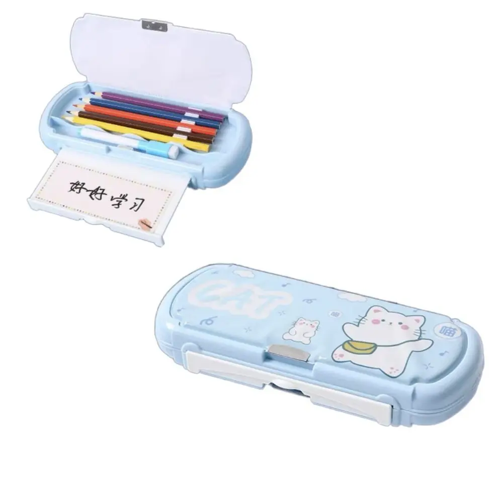 Double Side Cartoon Pencil Box With Whiteboard Sweet Girl Stationery Holder Creative Dustproof Desktop Storage Box Student