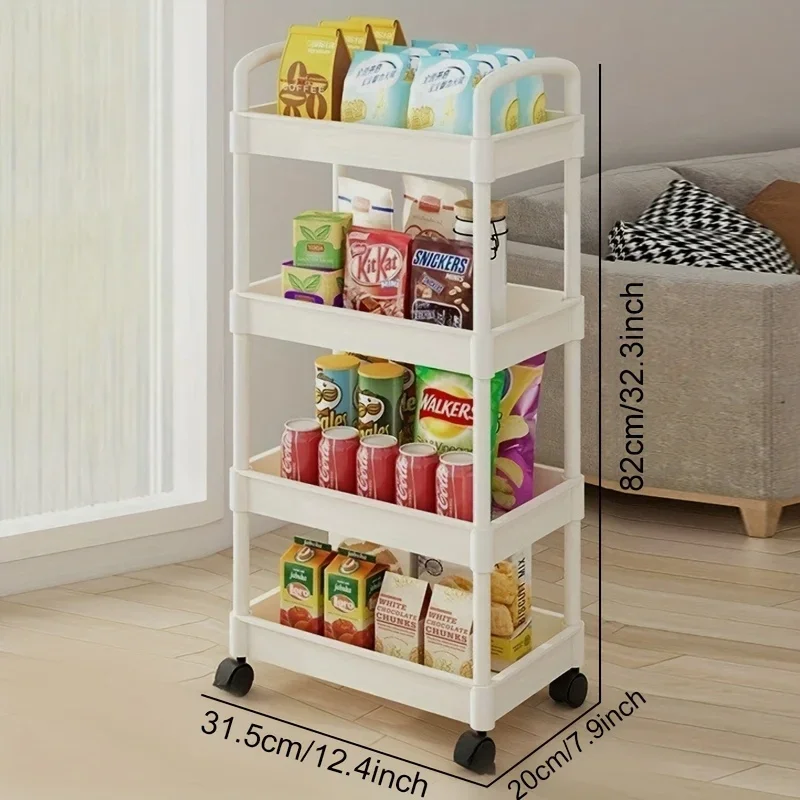 1pc 3/4-Tier Storage Rack with Wheels Space Saving Stackable Plastic Organizer for Bedroom Kitchen Multi Functional Utility Cart