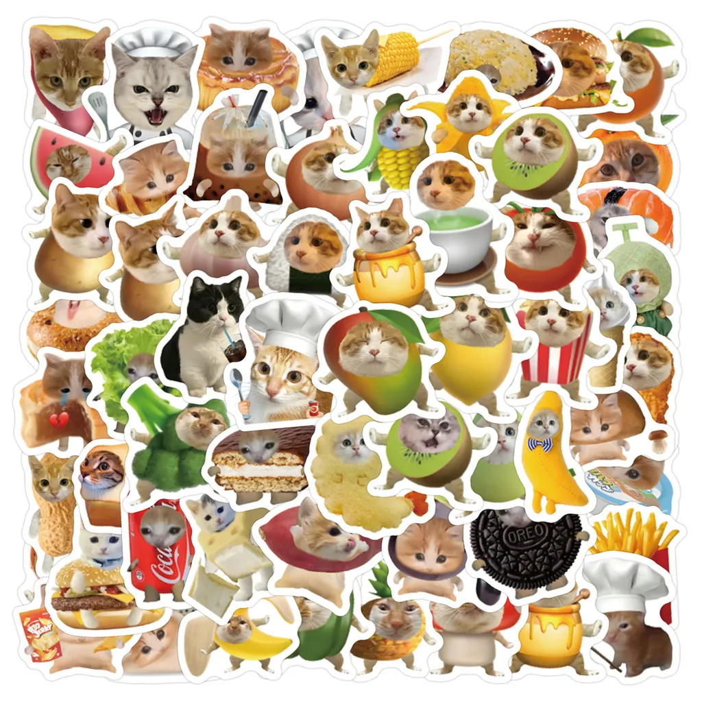 100PCS Funny Food Cat Graffiti Stickers - Decorative DIY Decals for Refrigerator, Skateboard Water Cup  RecordingYourLife Store