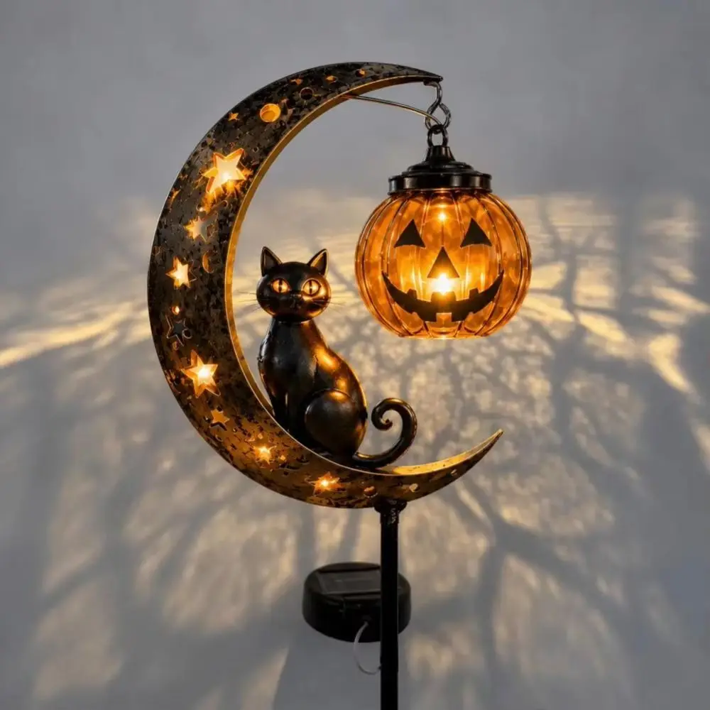 Waterproof Solar Lamp Auto On/Off Iron Cat Moon Design Solar Garden Lights Pumpkin Design Landscape Lighting