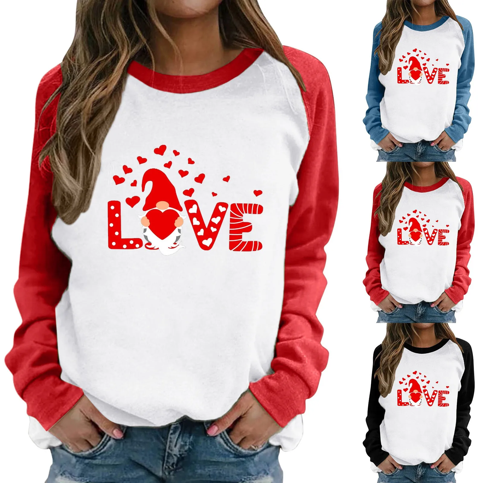 

Pullover Sweaters for Women Women's Valentine's Day Top Shirt Cute Loved Print Big Size O Neck Long Hoodies Female