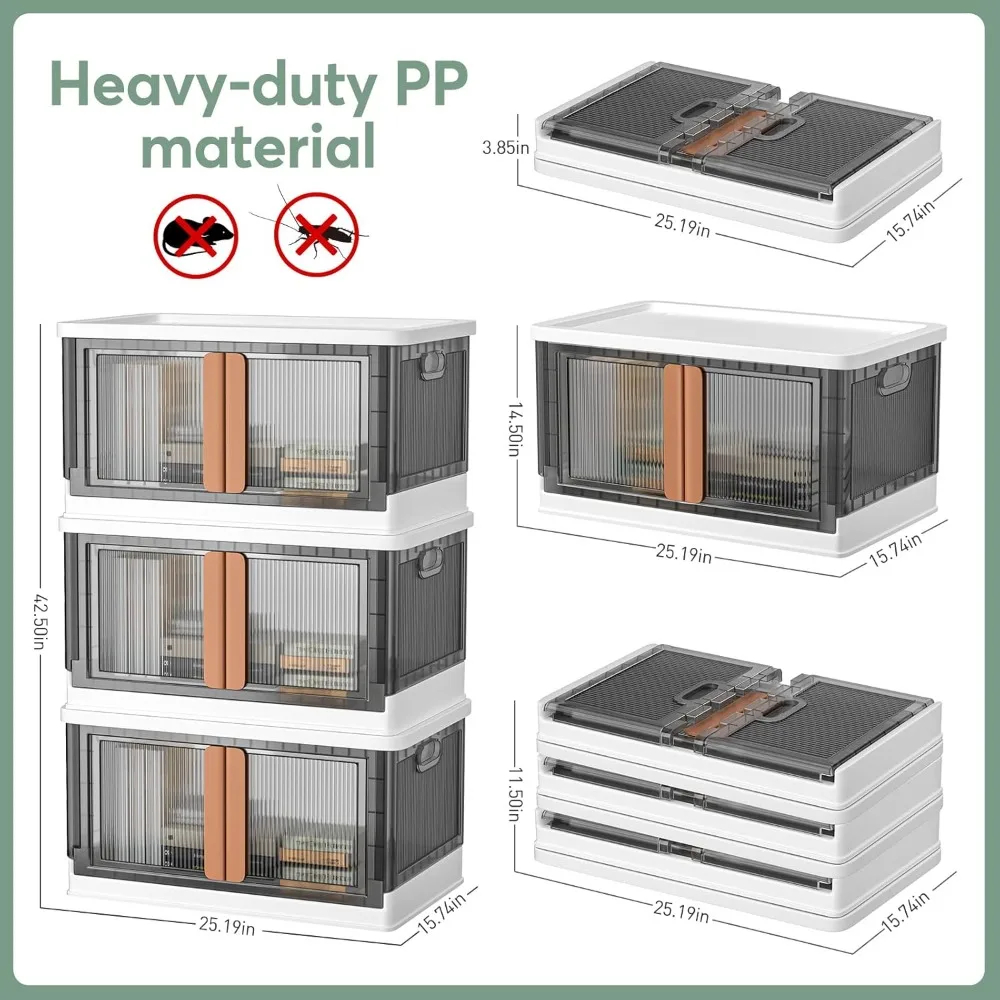 Storage Bins,plastic Storage Bins with Lids-76Quart Large Foldable Storage Containers，Stackable Drawers for Bedroom