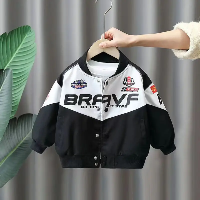 Boys Jacket 2024 Spring and Autumn New Fashion Baseball Jersey Boys\' Cool and Handsome Coat Children\'s Motorcycle Coat 2-9Y