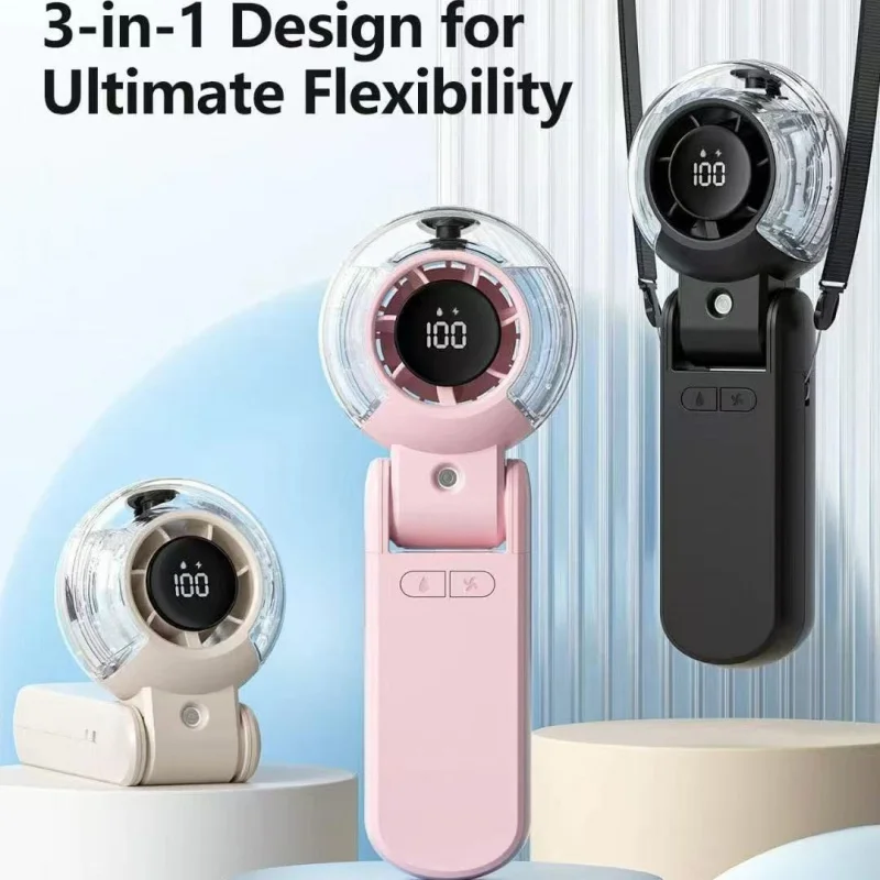 Hydrating fan, foldable, neck-hanging, portable, turbo-powered, handheld, water-spraying, foldable, cooling mini fan