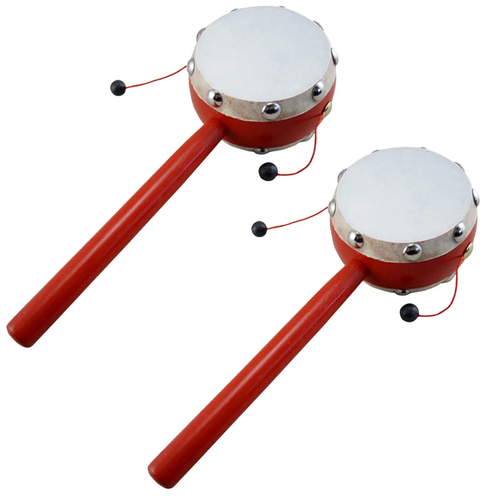 2 szt. Kreatywny drewniany tamburyn-grzechotka, tradycyjny instrument muzyczny dla niemowląt, bezpieczny i wytrzymały, 7 cm