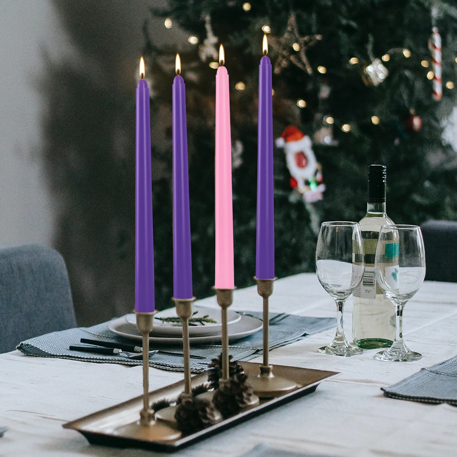 4 قطع 10 بوصة ثلاثة شمع صغير أرجواني وواحد وردي بدون تنقيط، شموع عشاء منزلية خالية من الدخان والعطور، سحبت يدويًا، جودة عالية، مناسبة لجميع الأماكن، وأعياد مختلفة. نستخدم فقط الشموع المستدقة المصنوعة من شمع عالي الجودة، لذا أن حرق الشموع، سوف ترى نفس لون الشموع الطويلة بنفسك. يمكنك أن تجعلها خفيفة وناعمة.