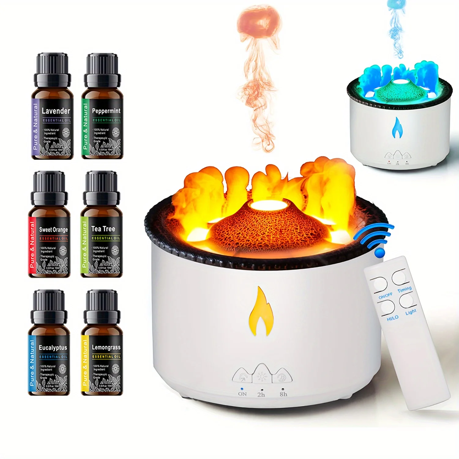 Volcanic Flame Aroma Diffuser Essential Oil 10.14oz Jellyfish Smoke Ring Air Humidifier Ultrasonic Atomizing Sprayer For Home Gi