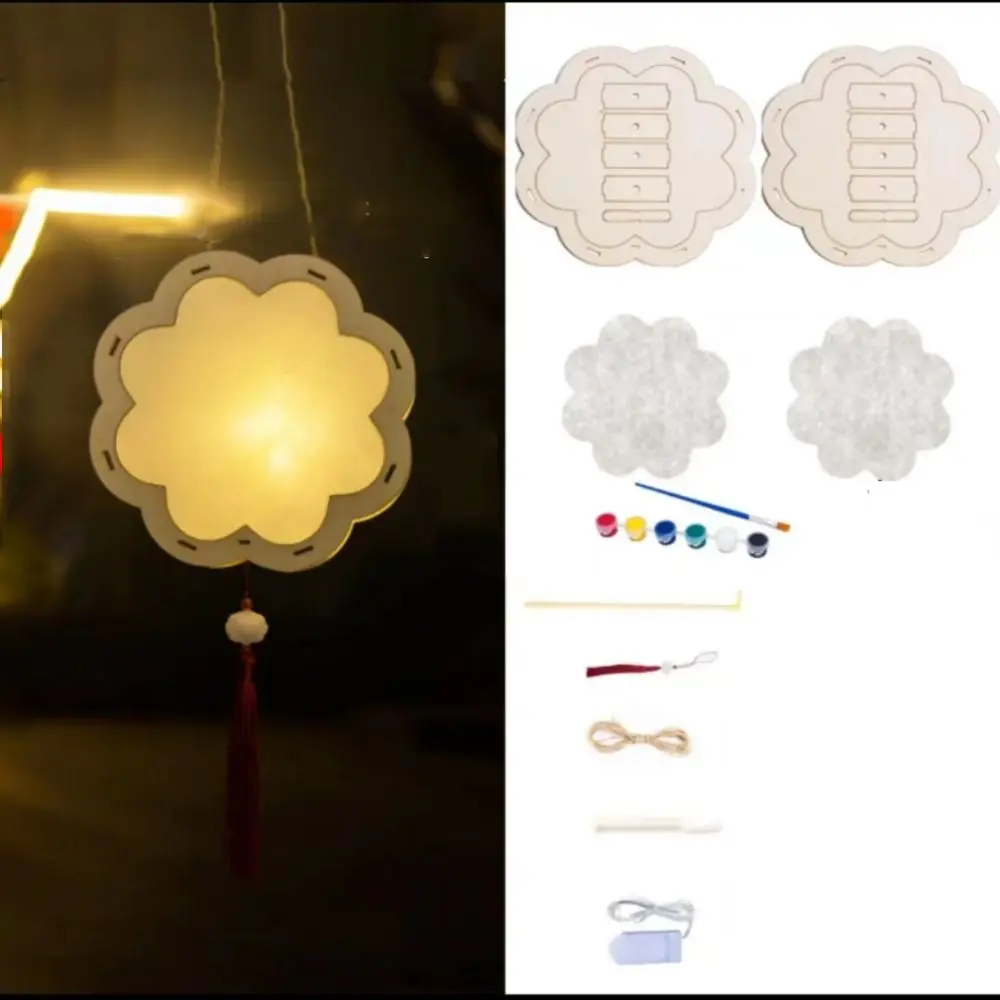 

Classical Wooden Mid-Autumn Festival Lantern LED Light Creative Handmade Hanging Lamp Glowing Drawing Art Lantern Kids Gift