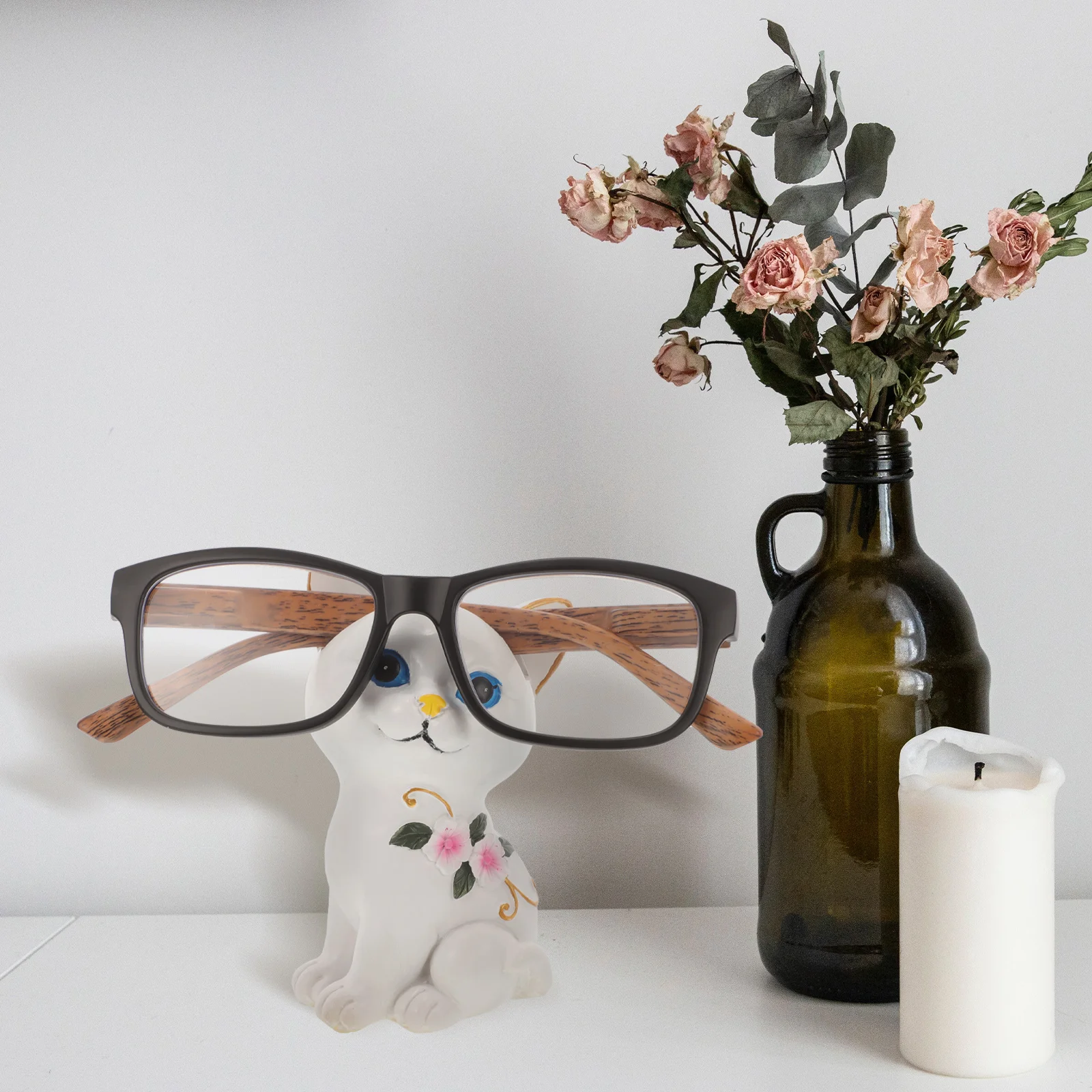 

Creative Resin Eyeglasses Holder Cat Shaped White Anti Slip Base Glasses Frame Stand Desktop Decor Home Office Display Rack
