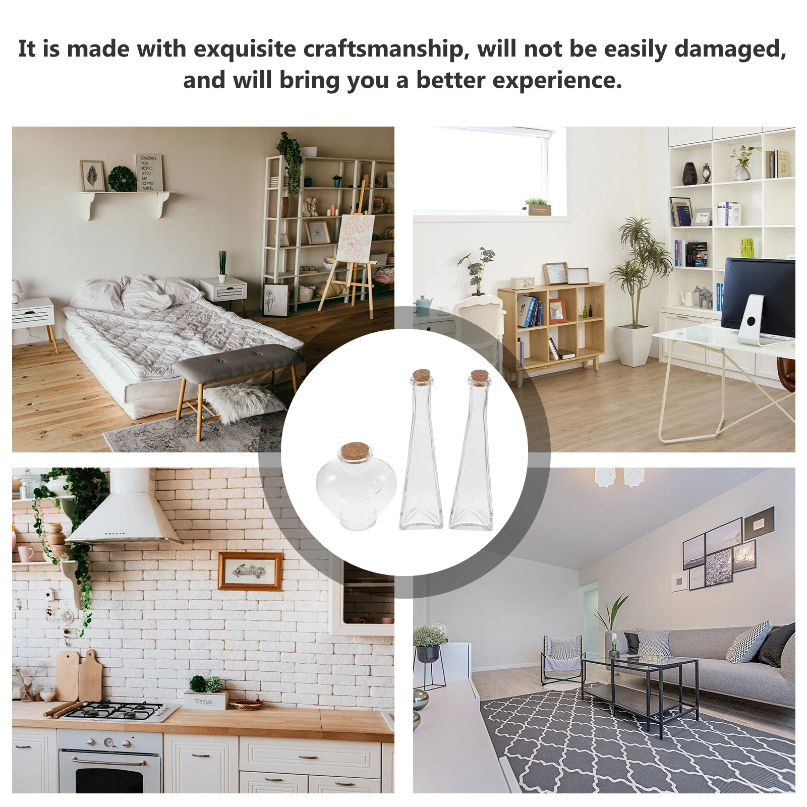 

3Pcs Wishing Bottle Set Transparent Heart Prismatic Glass Jar Drift Bottle Decorative Wedding Sand Ceremony Container