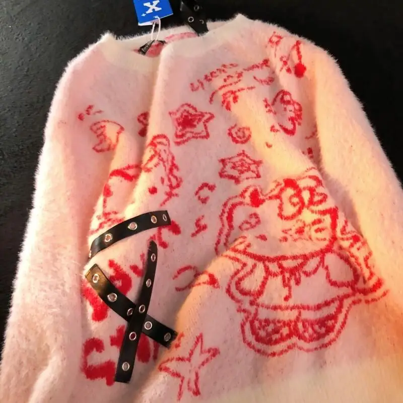 

Женский вязаный кардиган Sanrio Hello Kitty из мохера, осенне-зимний, мягкий, легкий, в азиатском стиле, с асимметричным вырезом на шее