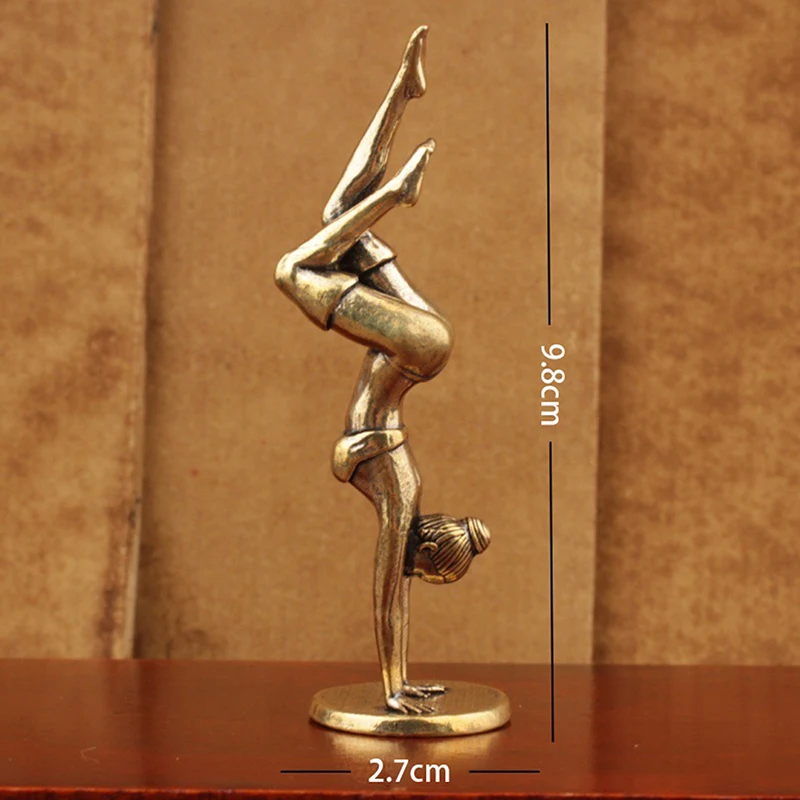 1Pcs Miniatures Desktop Ornament Statue Brass Yoga Headstand Beauty Model Figurines Home Decoration Accessories