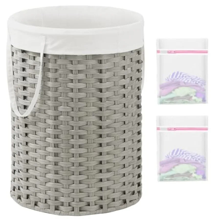 

Laundry Basket Round Rattan Laundry Hamper 110 L Handwoven Large Wicker Basket with Handles Wicker Hamper with Removable Bags a