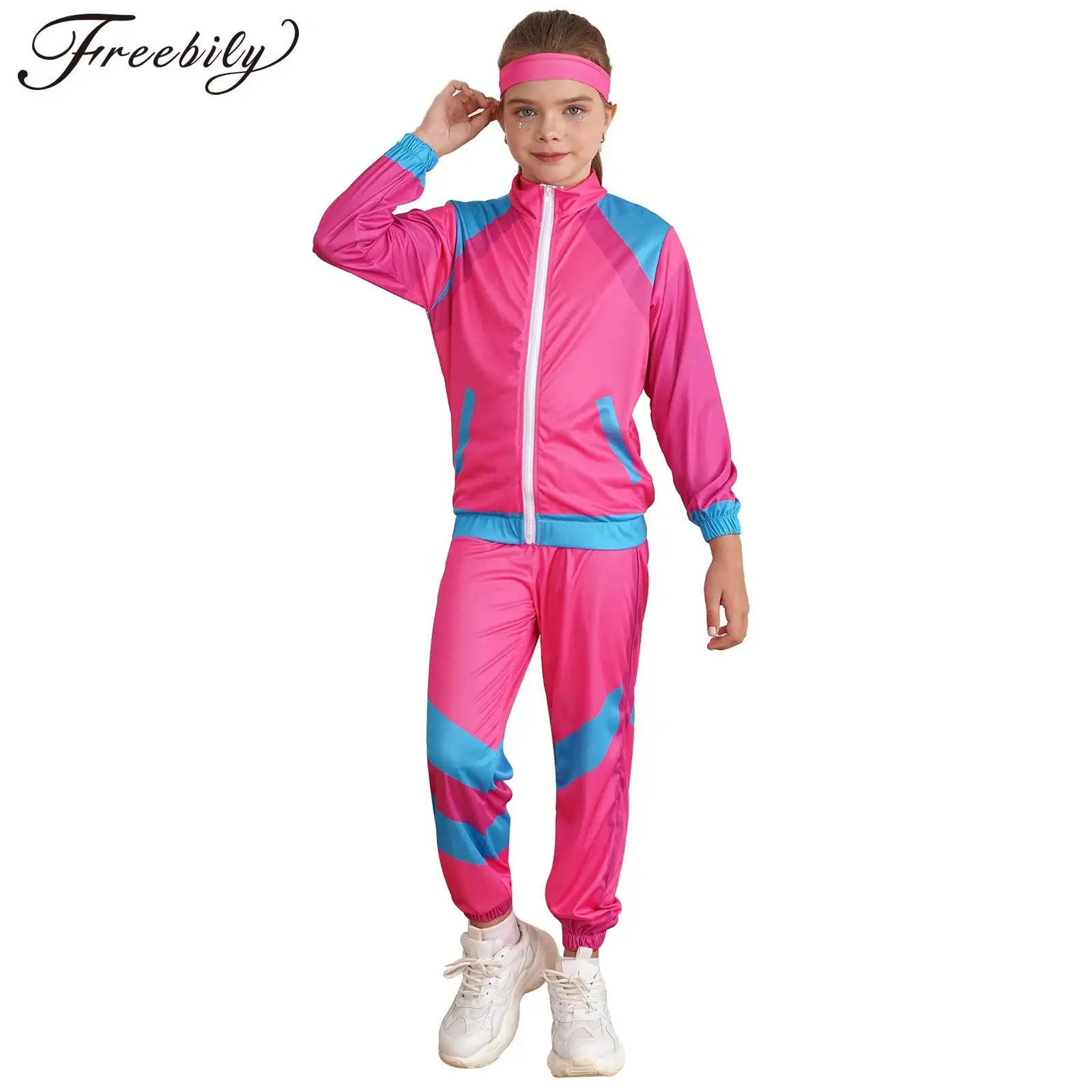 Dzieci Chłopcy Dziewczynki 80s 90s Dres Retro Disco Hippie Kostium Hip Hop Jazz Dance Set Strój sportowy na karnawał Halloween Cosplay