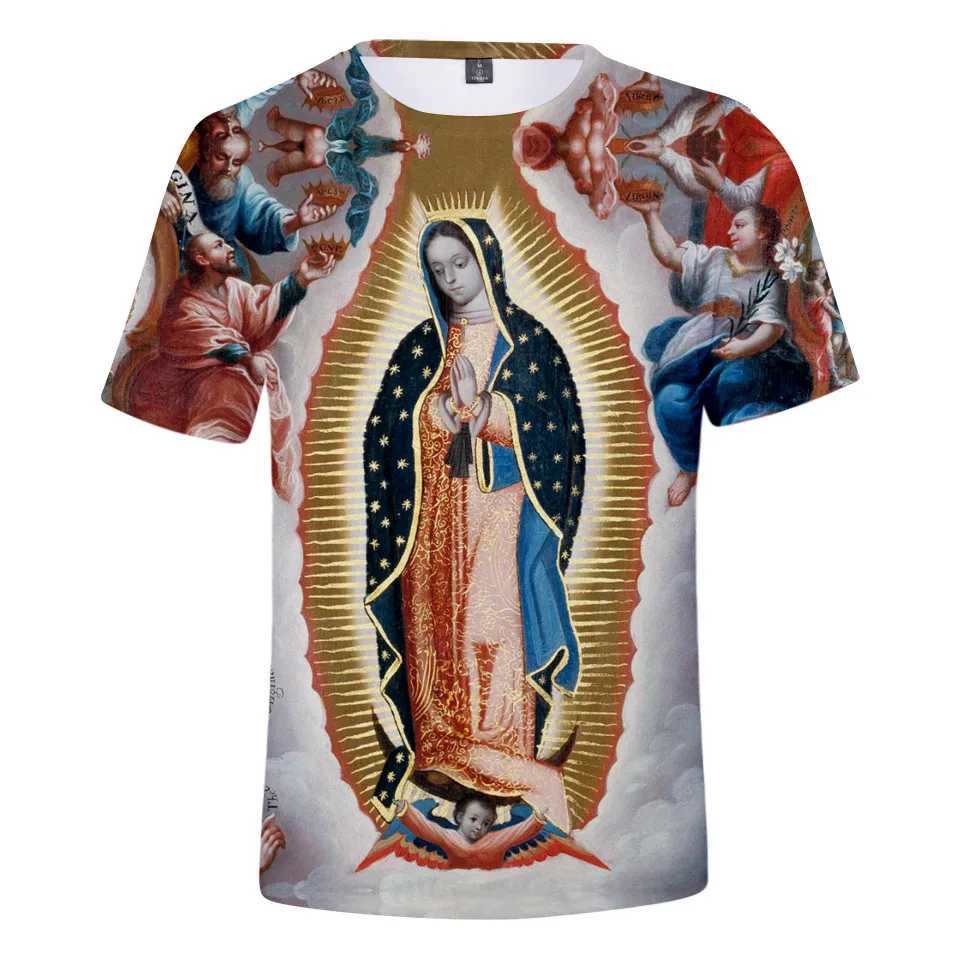 Nossa senhora de guadalupe virgem maria méxico mexicano camisa masculina 4xl harajuku crianças t shirt impressão 3d tshirts