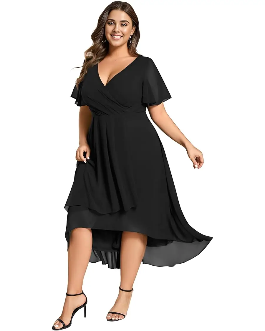 Women\'s A Line Curvy Pleated Chiffon Plus Size Semi Formal Dress wedding dresses party prom dress evening beach summer