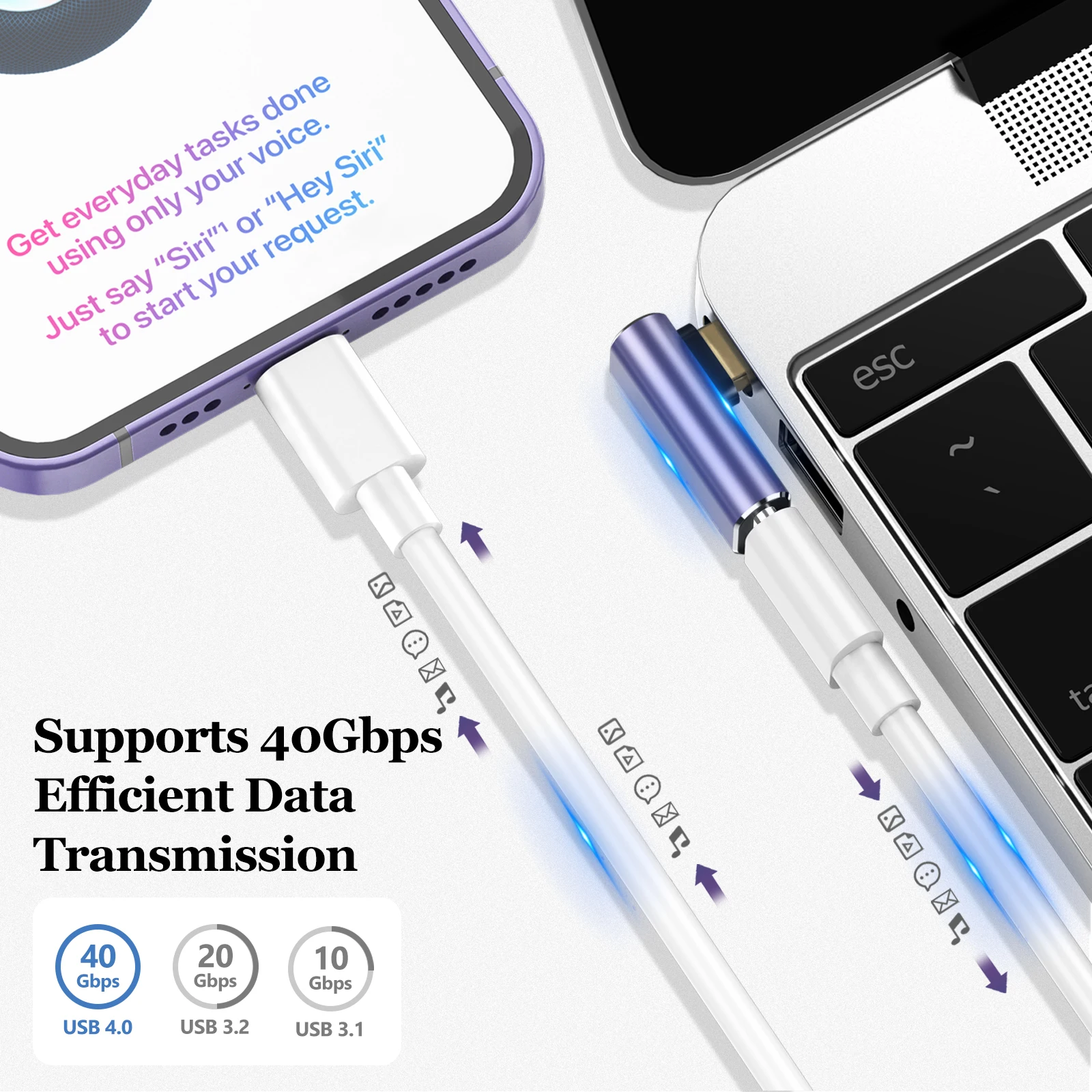 Адаптер USB C 4.0 USB-C к USB-C 4 40 Гбит/с OTG Удлинительный кабель-адаптер типа C «папа-мама» для ПК, ноутбука, смартфона