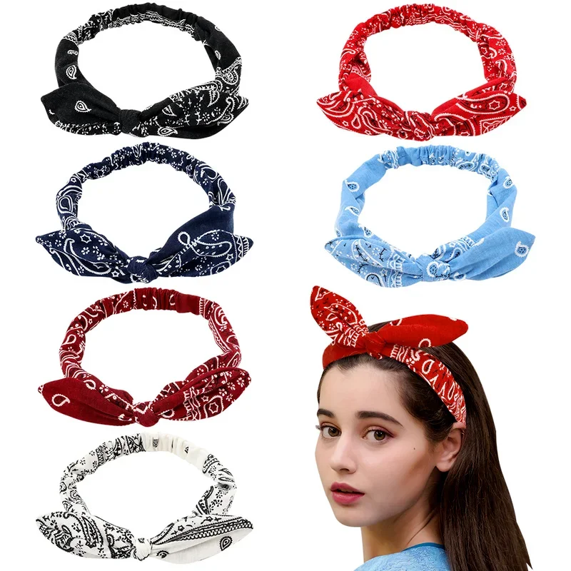 Women Sweet Hair Bands Print Headbands Retro Hair Accessories Girls Cross Turban Bandage Hair Bands Headwrap Summer Headwear