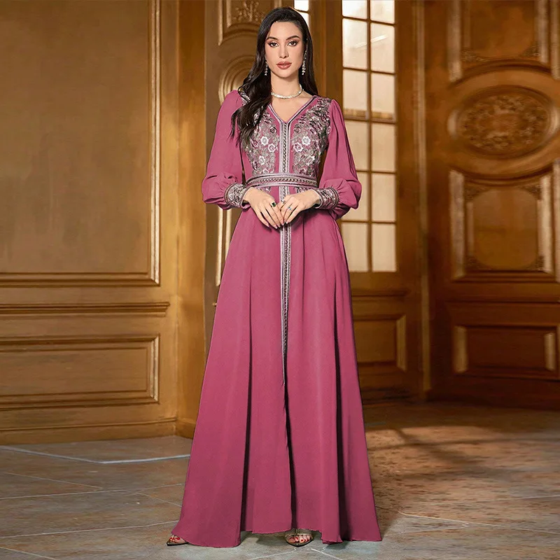 Eid Djellaba Marocaine Muslim Dress Chiffon Embroidery Abayas Kaftan Ramadan Islamic Cloth Turkish Women Musulmane Femme Vestido