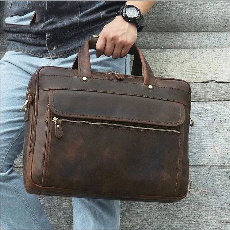 Genuine Leather Handbags Laptop Briefcase Bags 15 16 17 Inch Computer Business Shoulder large man briefcase real leather