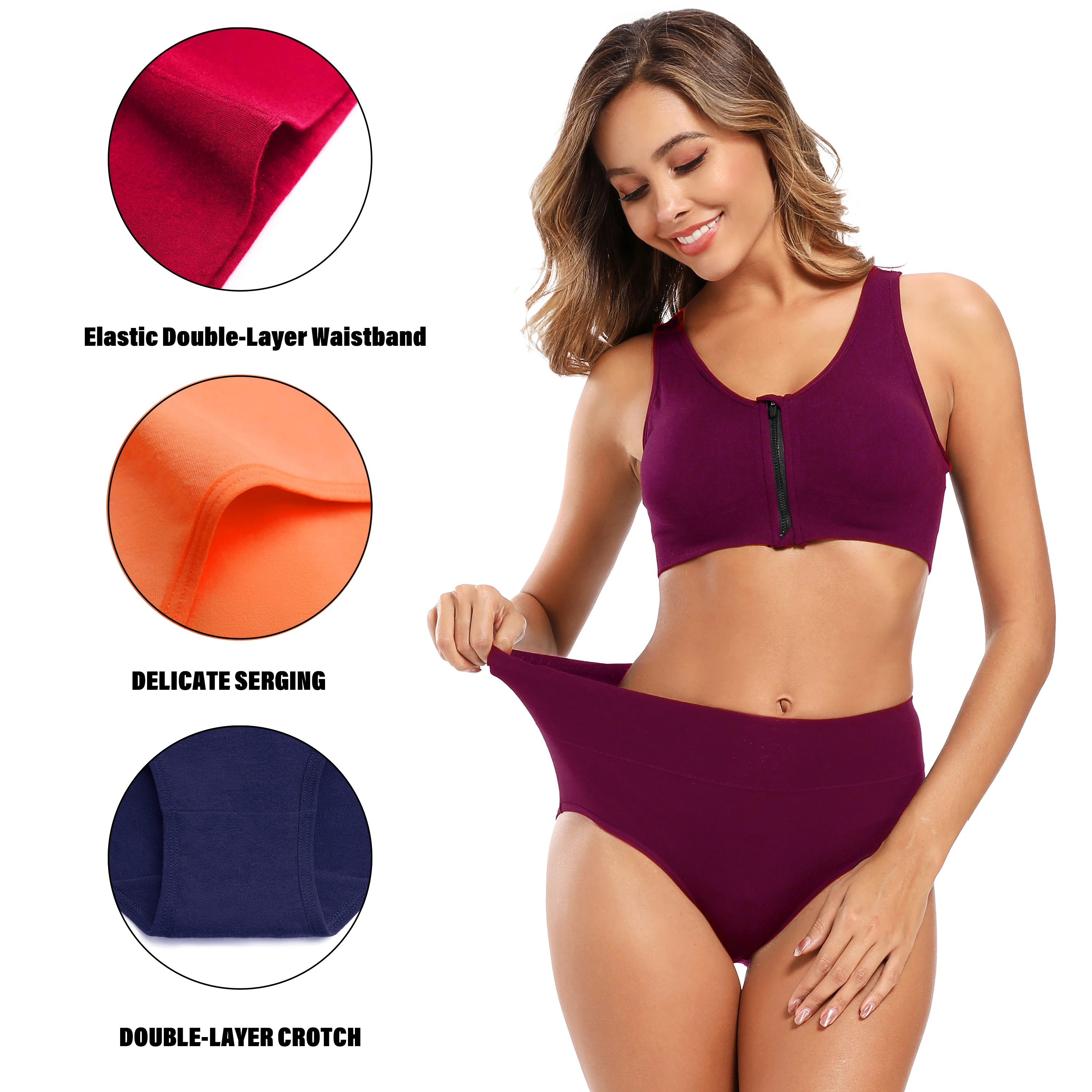 High Waist Stretch Cotton Briefs Full Coverage No Roll Seamless 2-Layer Crotch Tummy Support Postpartum C-Section 5 Pack S-5XL