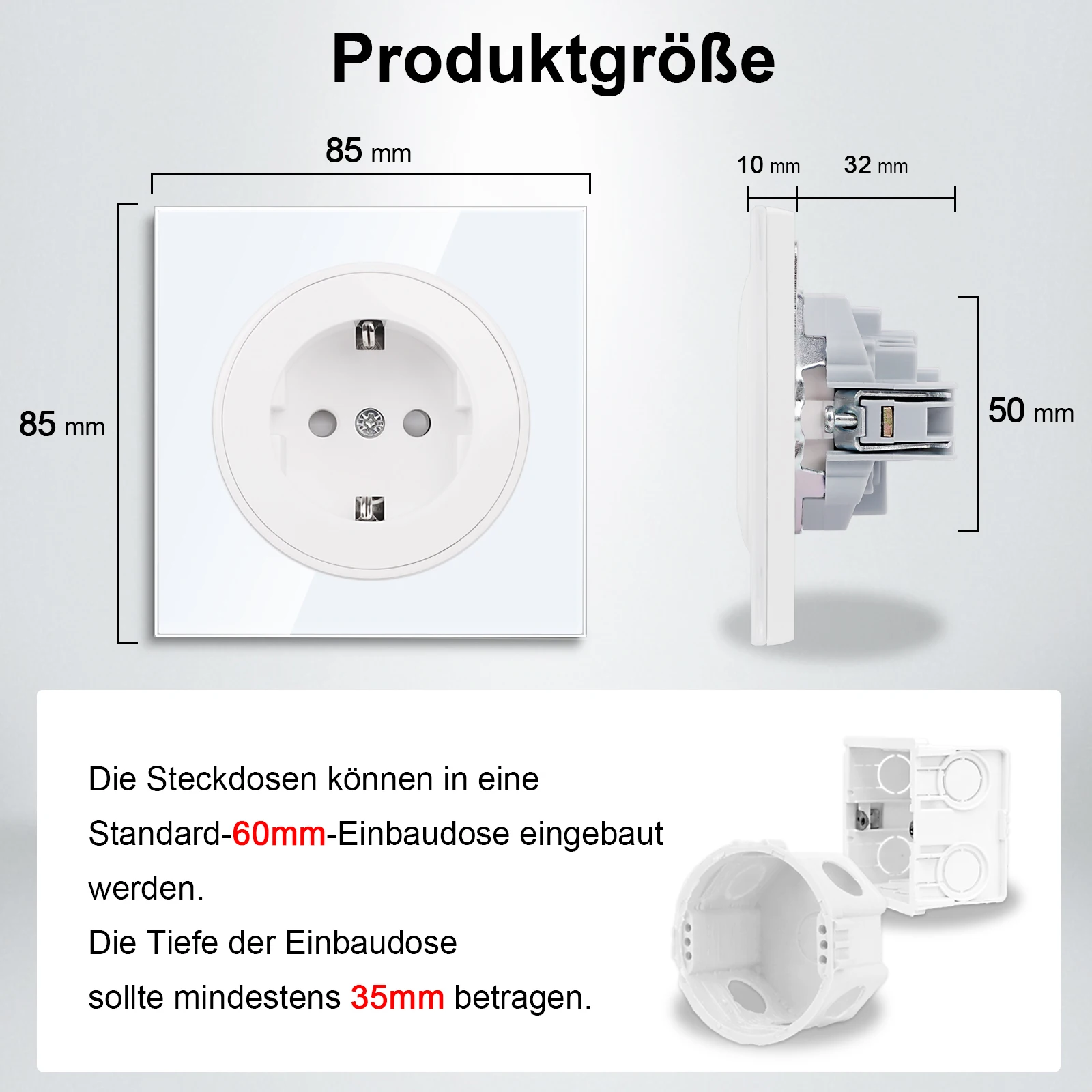 Bingoelec EU Standard Single Power Socket USB Wall Sockets Double Outlets 110-250V White Crystal Glass Panel Home Office