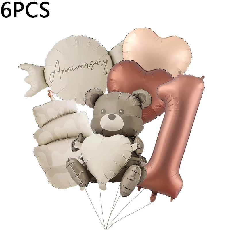 6 Frosted Teddy Bear Vintage Love Candy Balloon Set Birthday Party Letter Pull Flag Graduation Ceremony Welcome Baby Shower Deco