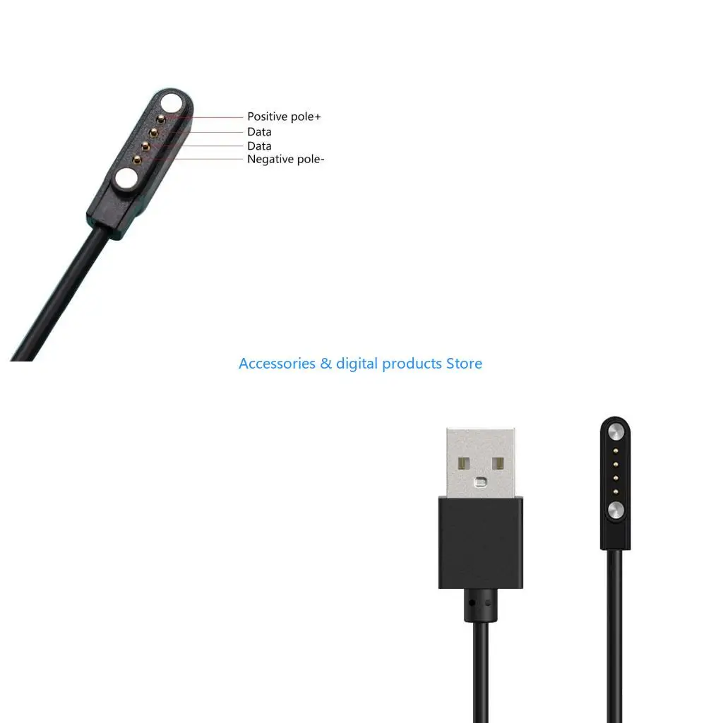 77JD USB Charging Cable USB2.0 Male to 4Pin Suction Chargers Adapter Cord for 4pin 9mm Space Smartwatches